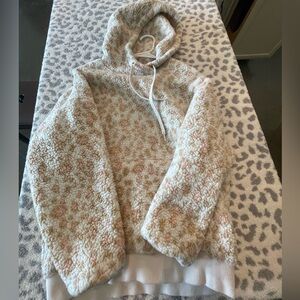 UGG Cream Sherpa Hoodie with Soft Pink Leopard Print